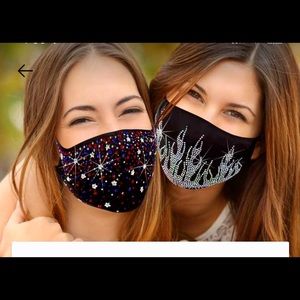 Rhinestone face masks 5 NEW never used can be worn over paper masks or alone